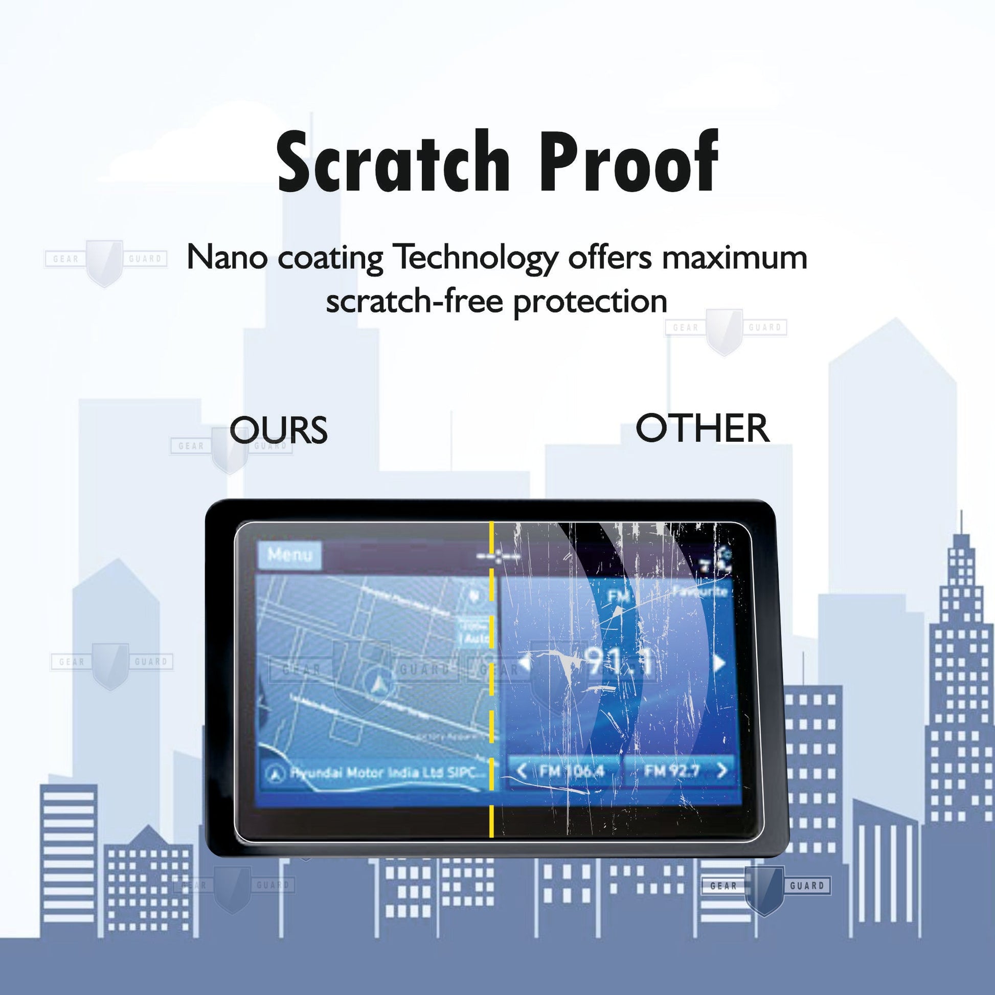 Fingerprint-resistant screen protector on a car infotainment system, keeping the screen clean